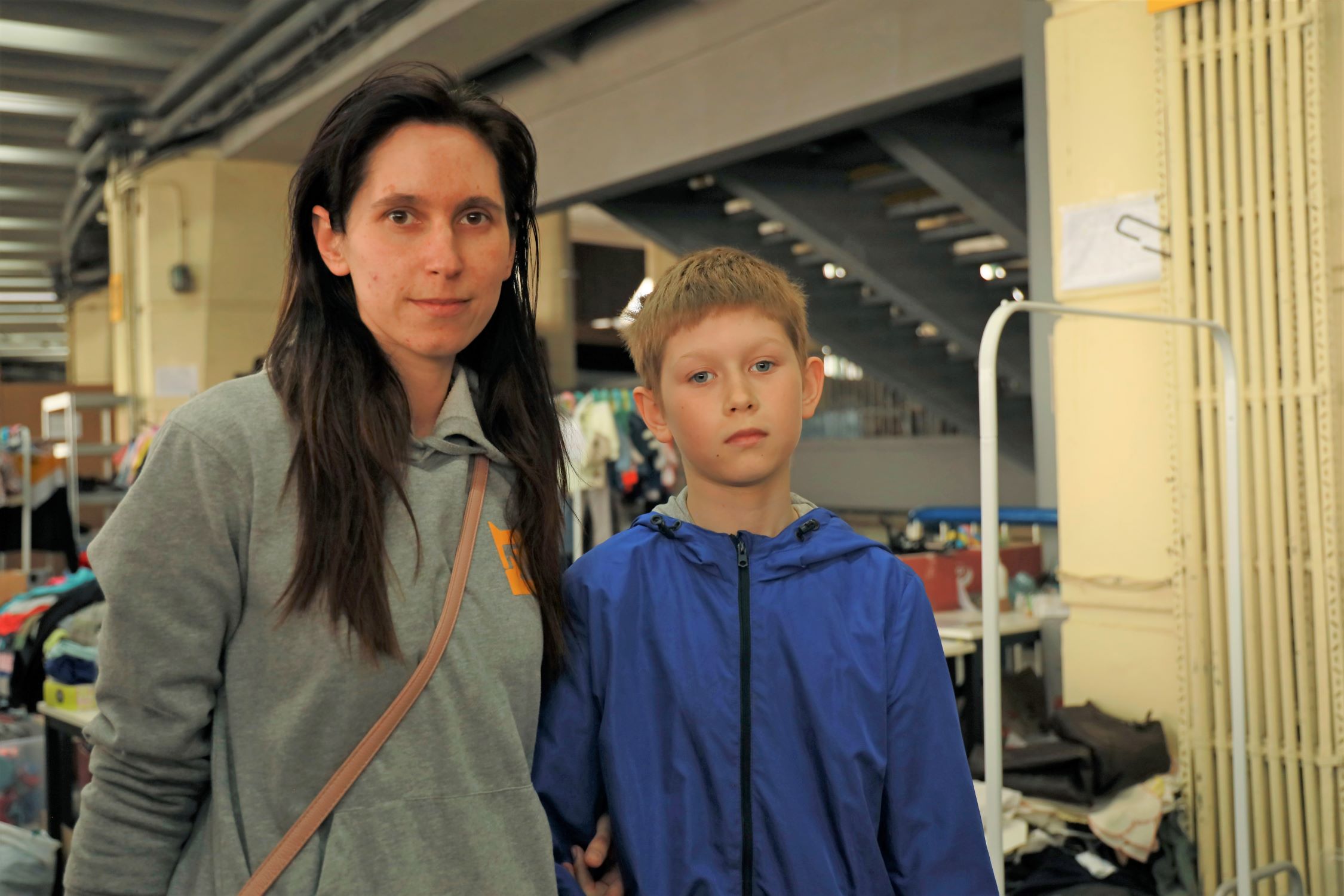 Ukrainian refugee mother and son