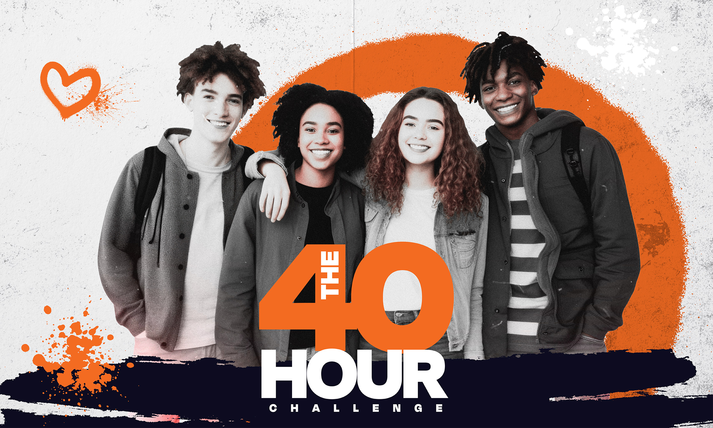 40 Hour challenge logo with a group of young people behind it