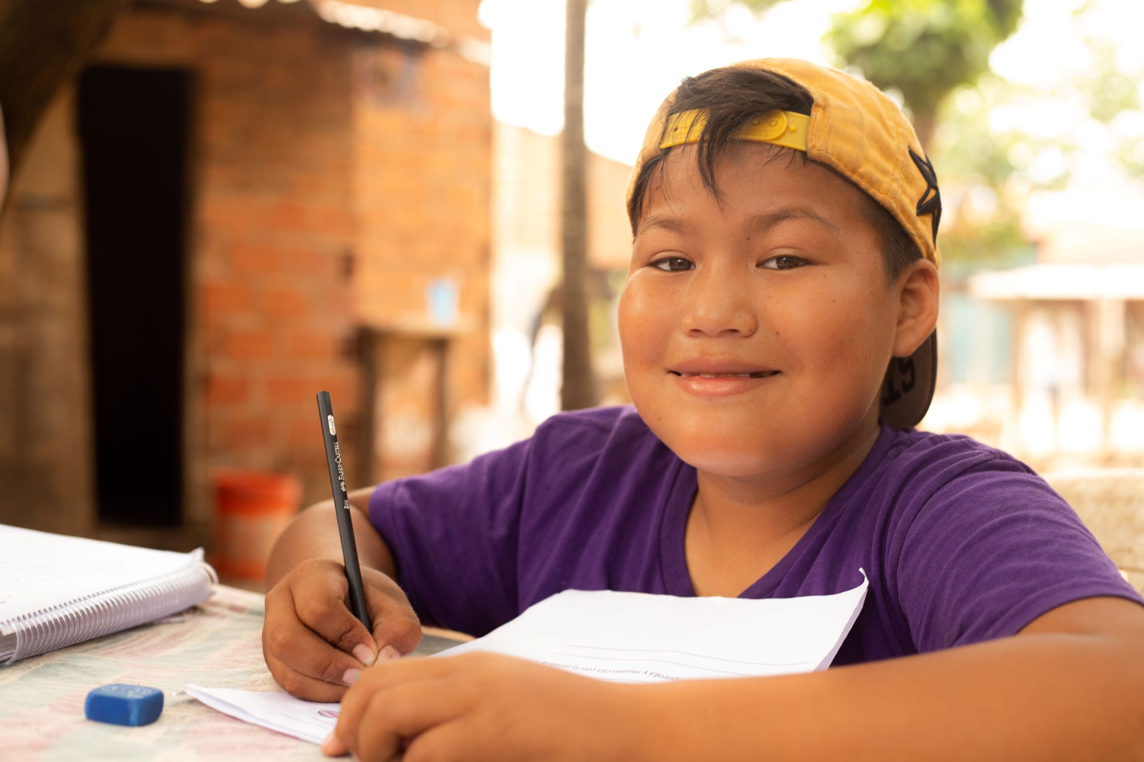 Moises happily studying